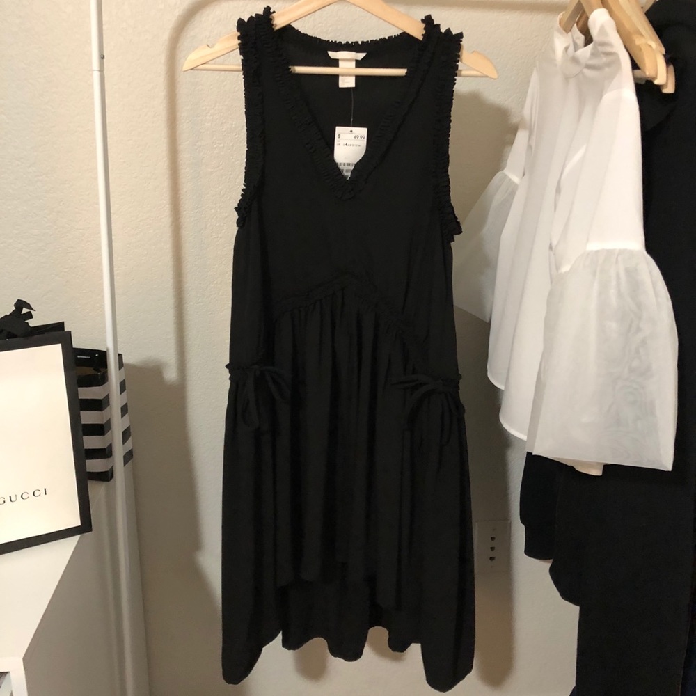 Black Ruffle V-neck Dress